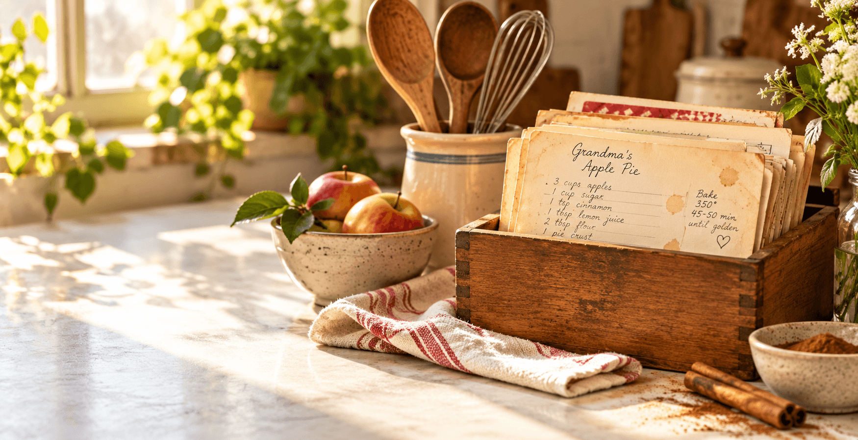Family recipes gathered around an open cookbook